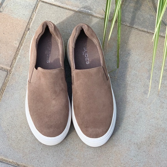 J/SLIDES Platform Cleo Taupe SUEDE SLIP ON Sz 7 Comfy! - Picture 4 of 13